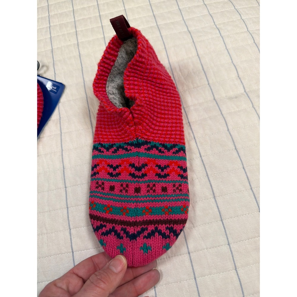 Bombas Gripper Slipper Pink Fair Isle Merino Wool Blend Knit House Shoes Small - Picture 5 of 7